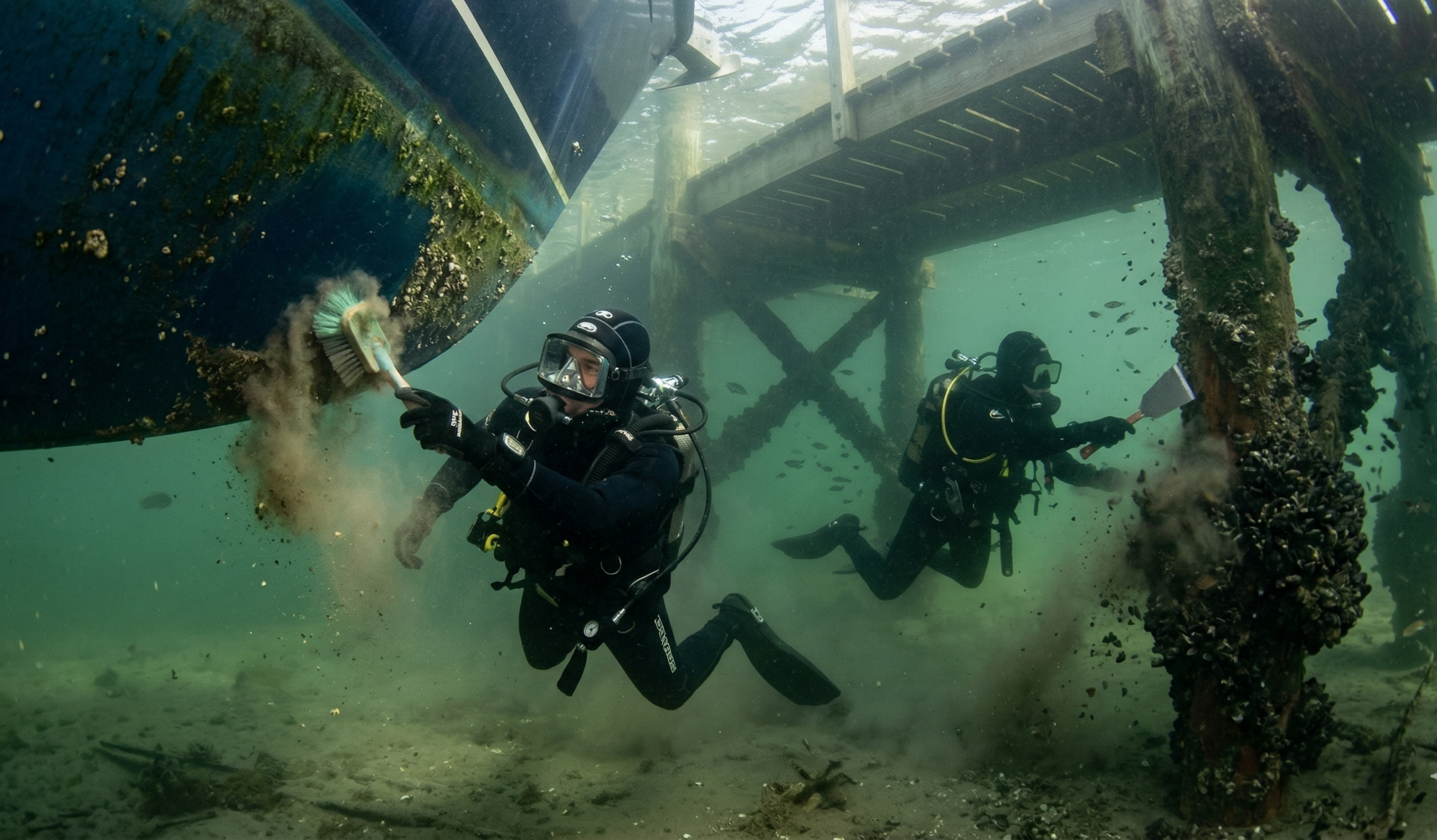 hull cleaning vs dock piling cleaning