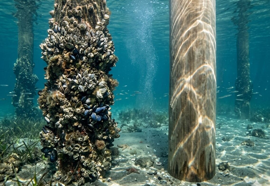 Barnacle Removal from Dock Pilings