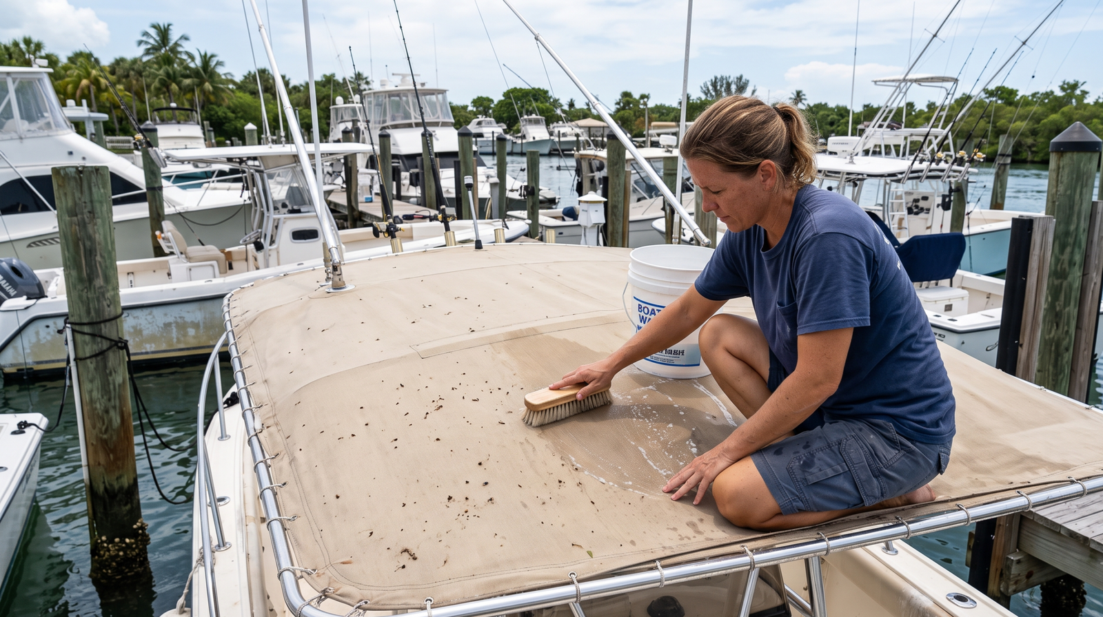 remove spider droppings boat canvas