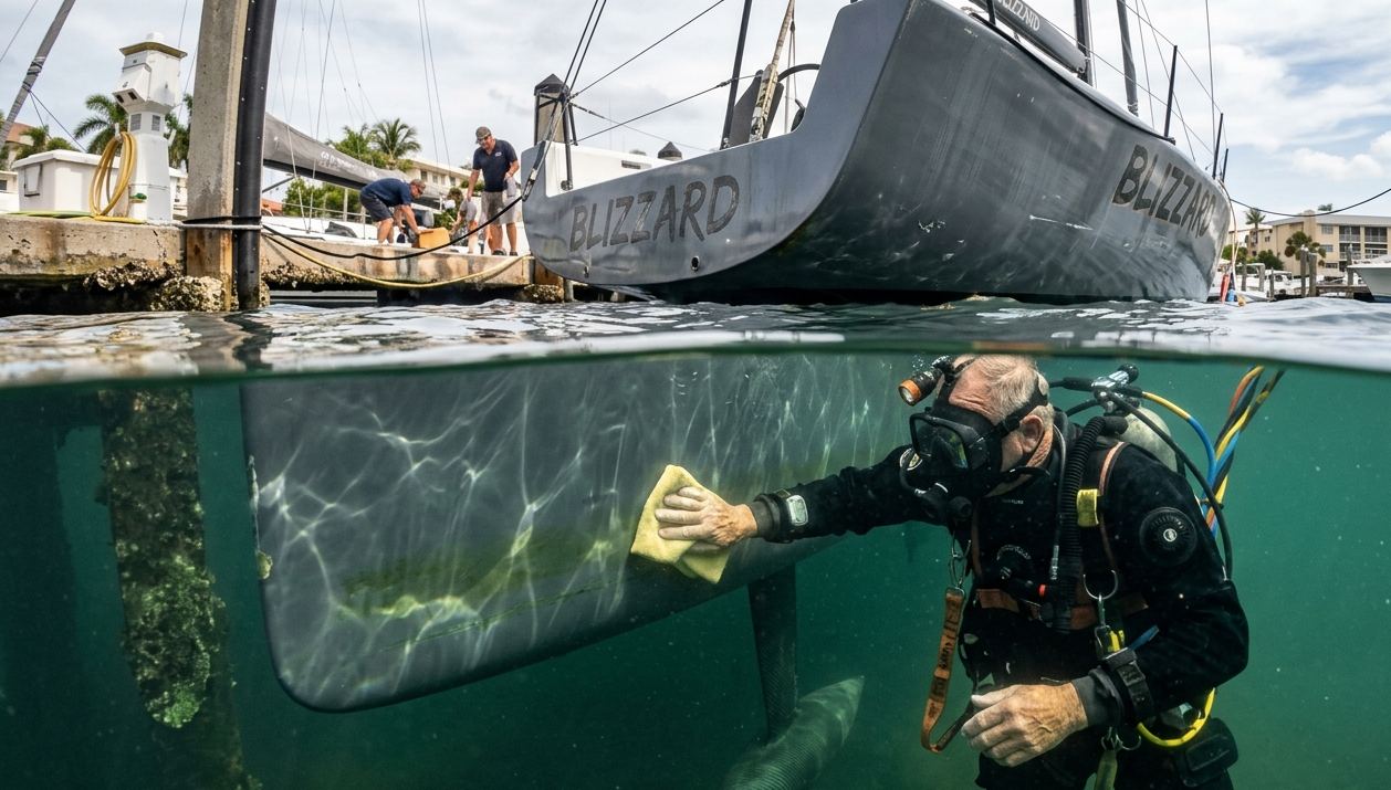 racing sailboat hull cleaning